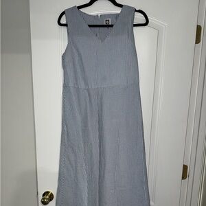 Anne Klein Blue and White Striped V-Neck Dress